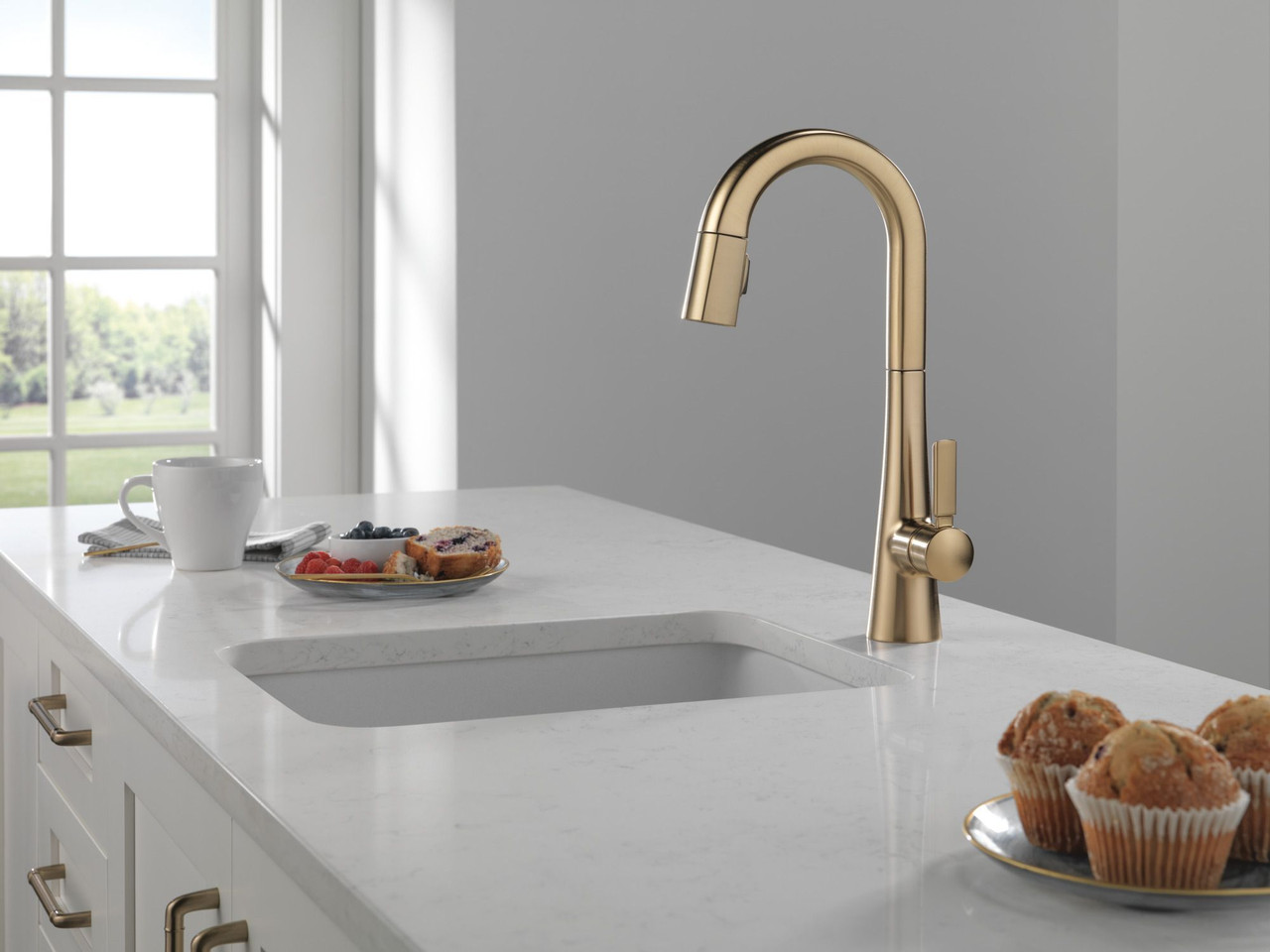 9991-CZ-PR-DST Monrovia Single Handle Pull Down Bar or Prep Faucet, Lumicoat Champagne Bronze