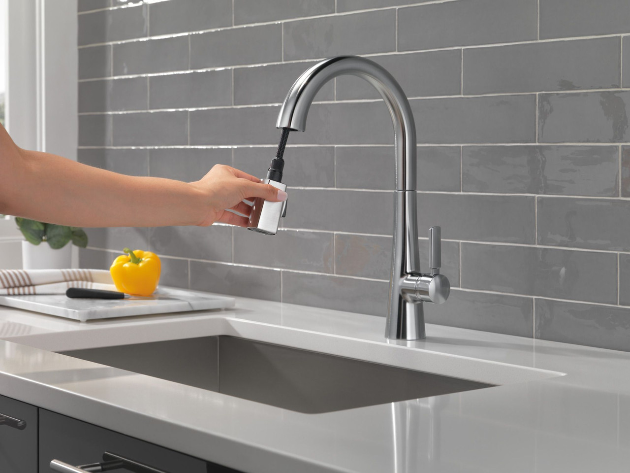 9191-AR-PR-DST Monrovia Single Handle Pull Down Kitchen Faucet, Lumicoat Arctic Stainless