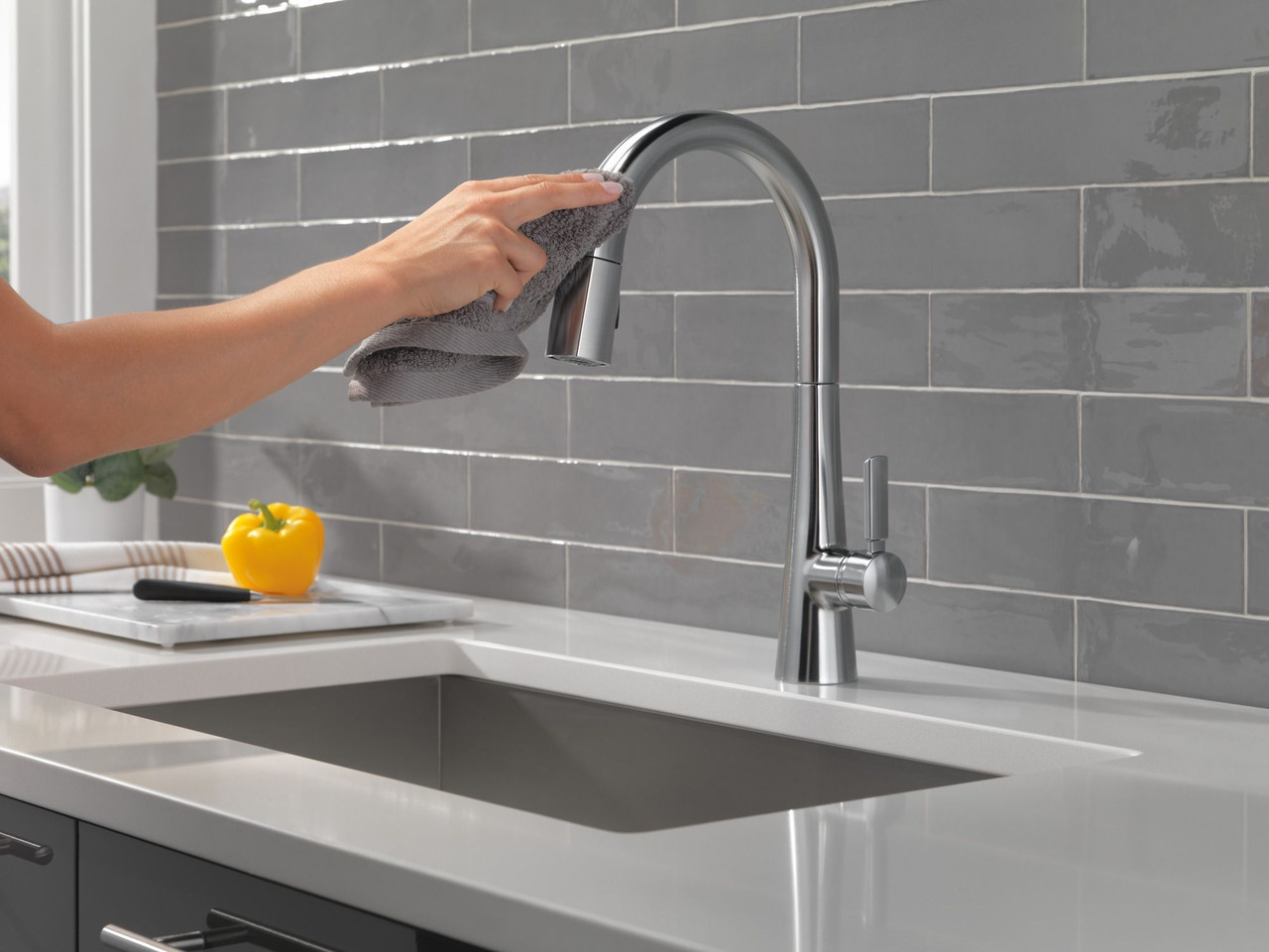 9191-AR-PR-DST Monrovia Single Handle Pull Down Kitchen Faucet, Lumicoat Arctic Stainless