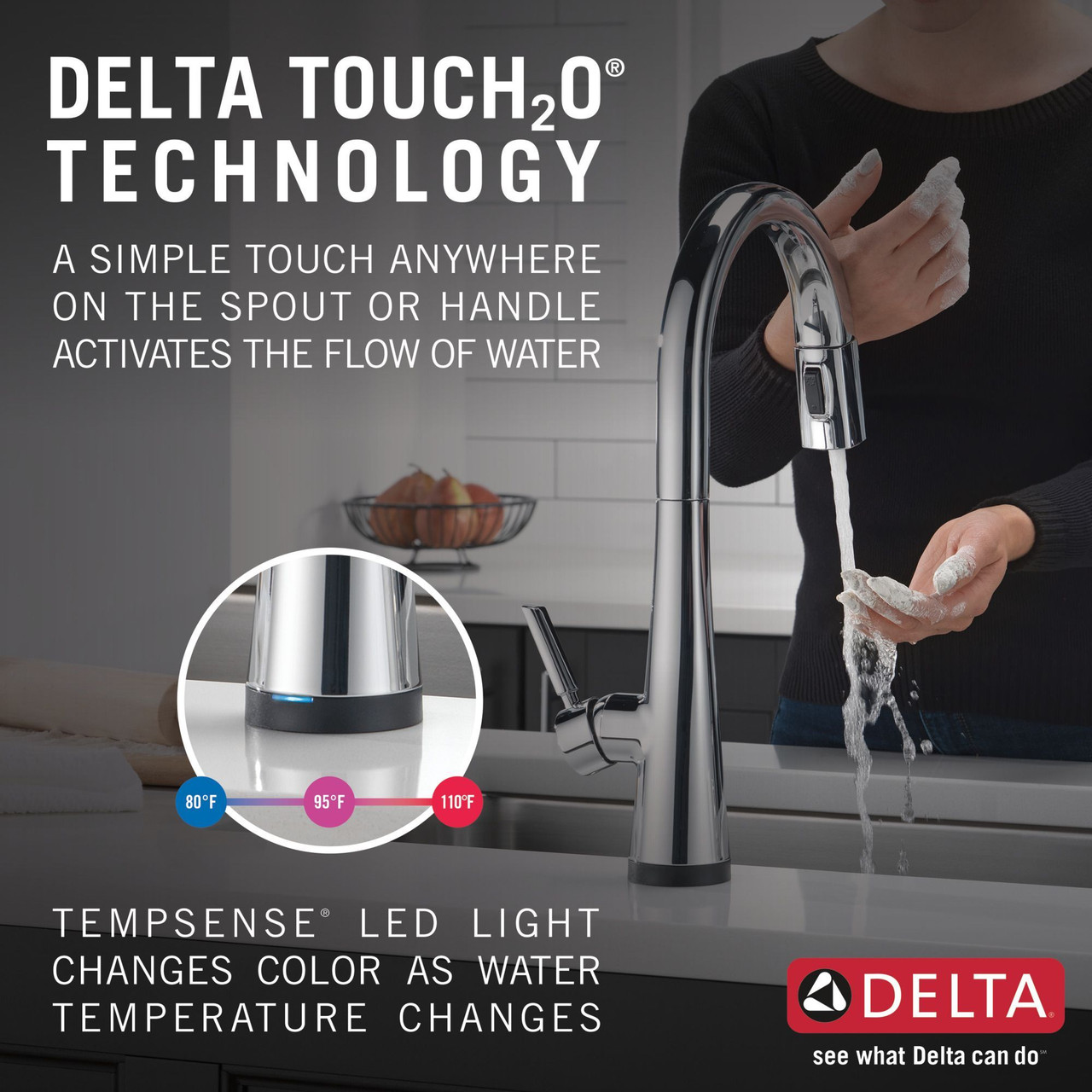 9191T-PR-DST Monrovia Single Handle Pull Down Kitchen Faucet with Touch2O Technology, Lumicoat Chrome