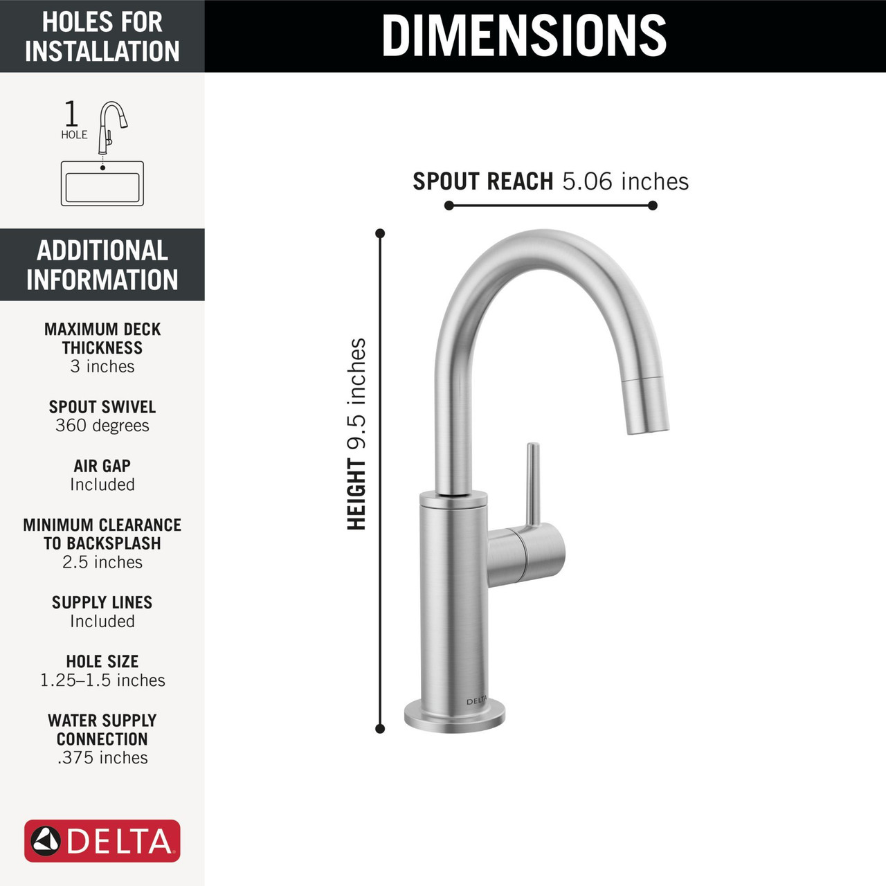 Delta 1930-AR-DST Other Contemporary Round Beverage Faucet, Arctic Stainless