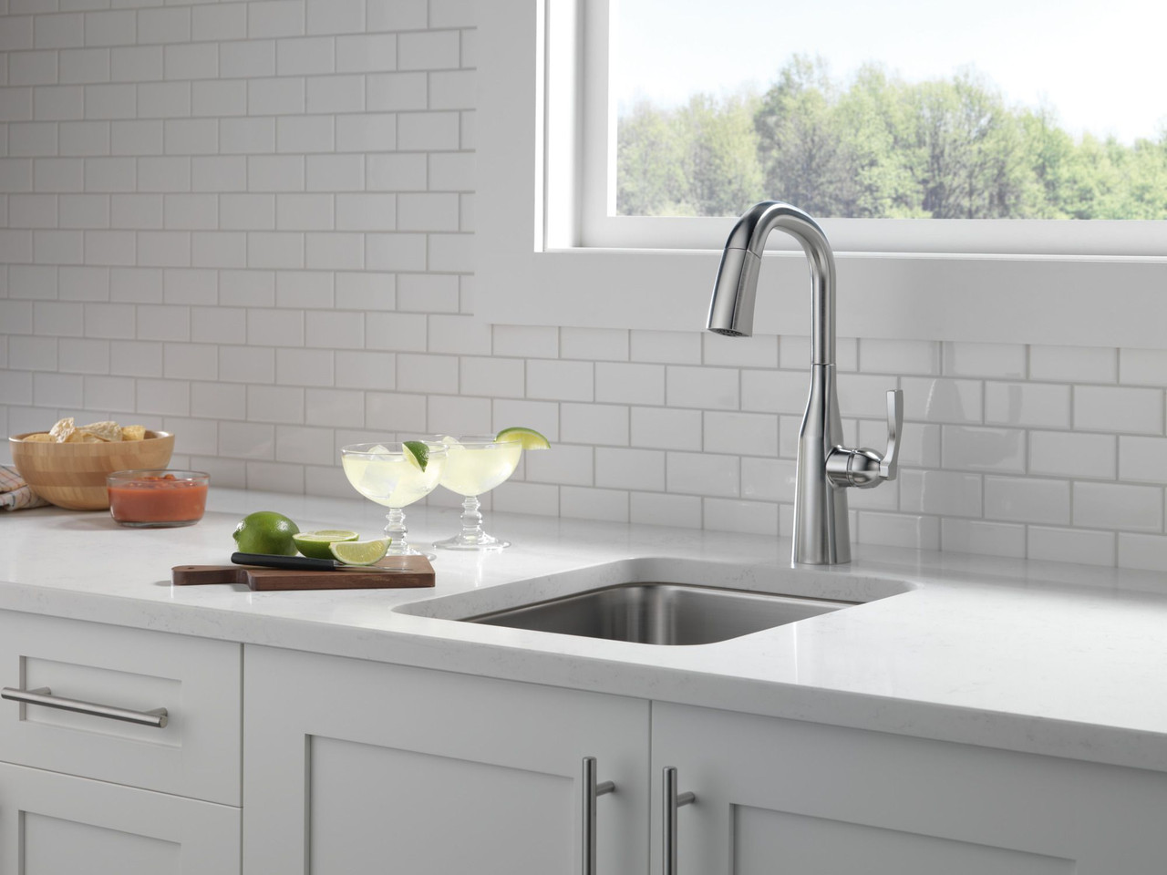 9976-AR-PR-DST Stryke Single Handle Pull Down Bar or Prep Faucet, Lumicoat Arctic Stainless