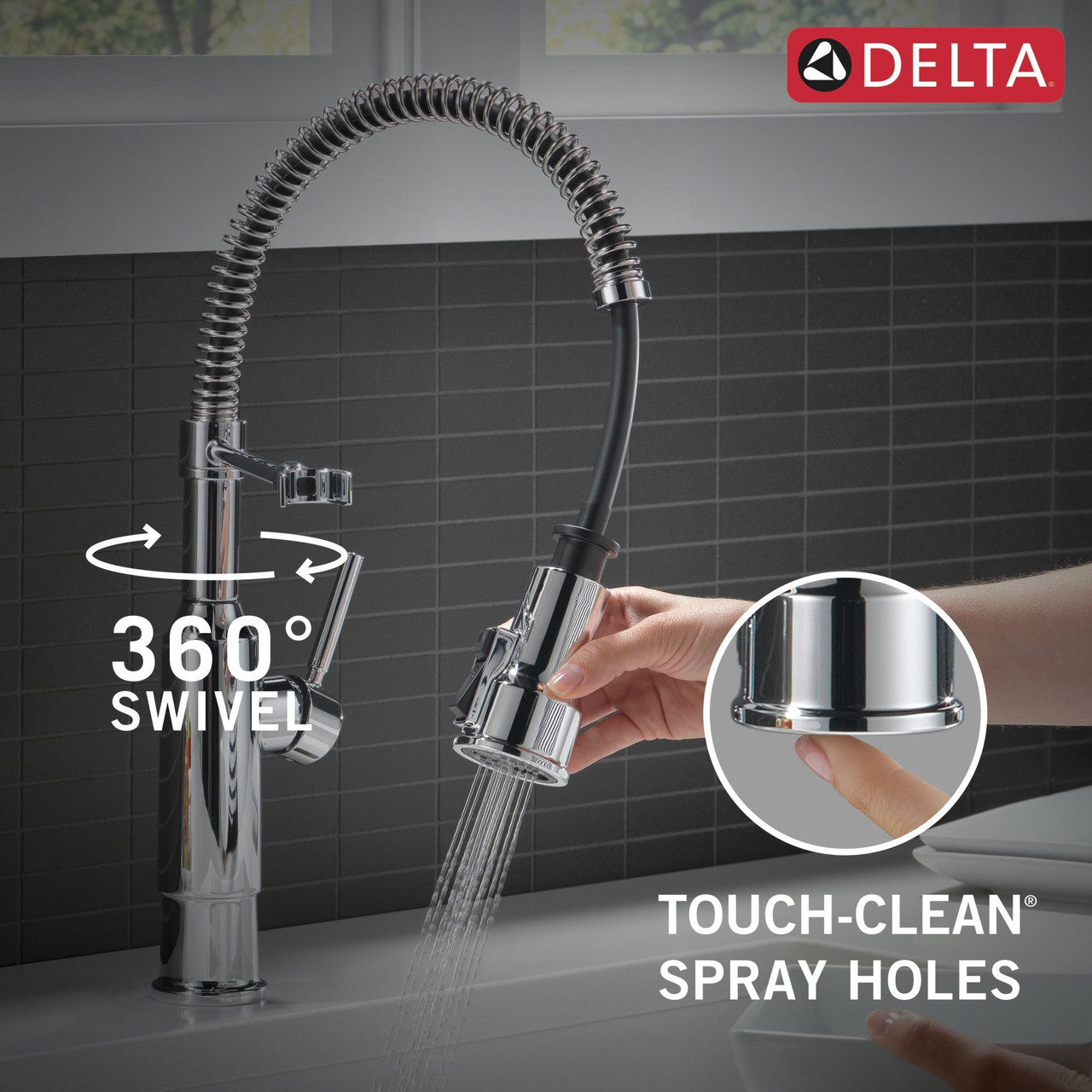 Delta 18804Z-DST Theodora Single Handle Pull Down Spring Kitchen Faucet, Chrome