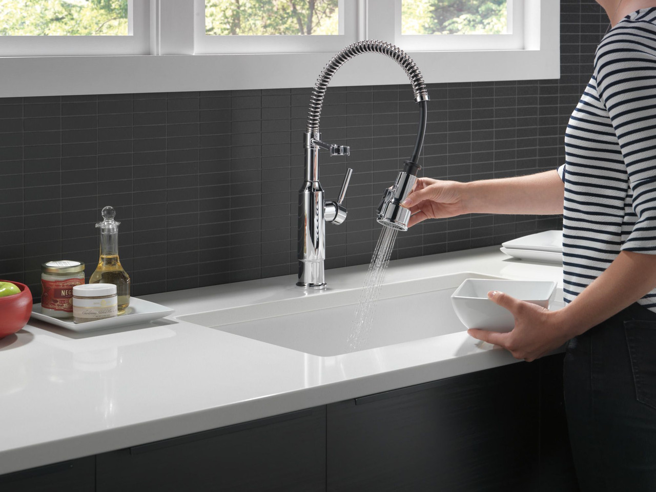 18804Z-DST Theodora Single Handle Pull Down Spring Kitchen Faucet, Chrome