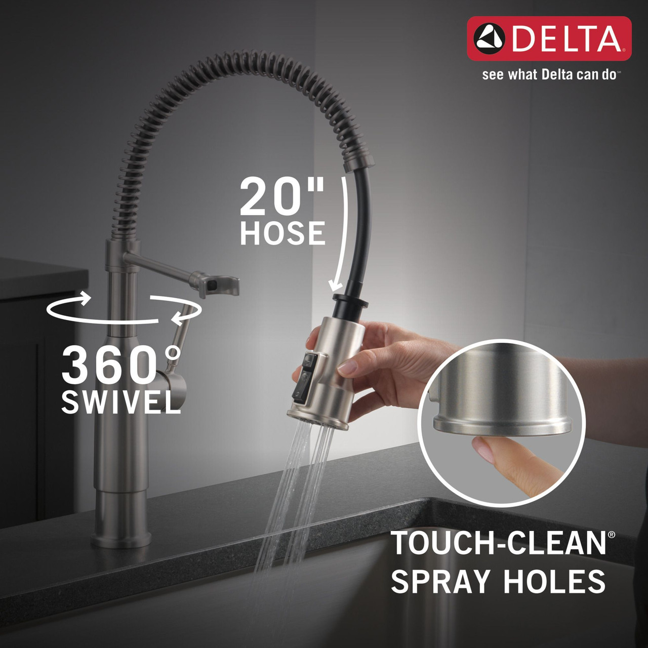 Delta 18804Z-SP-DST Theodora Single Handle Pull Down Spring Kitchen Faucet, Spotshield Stainless