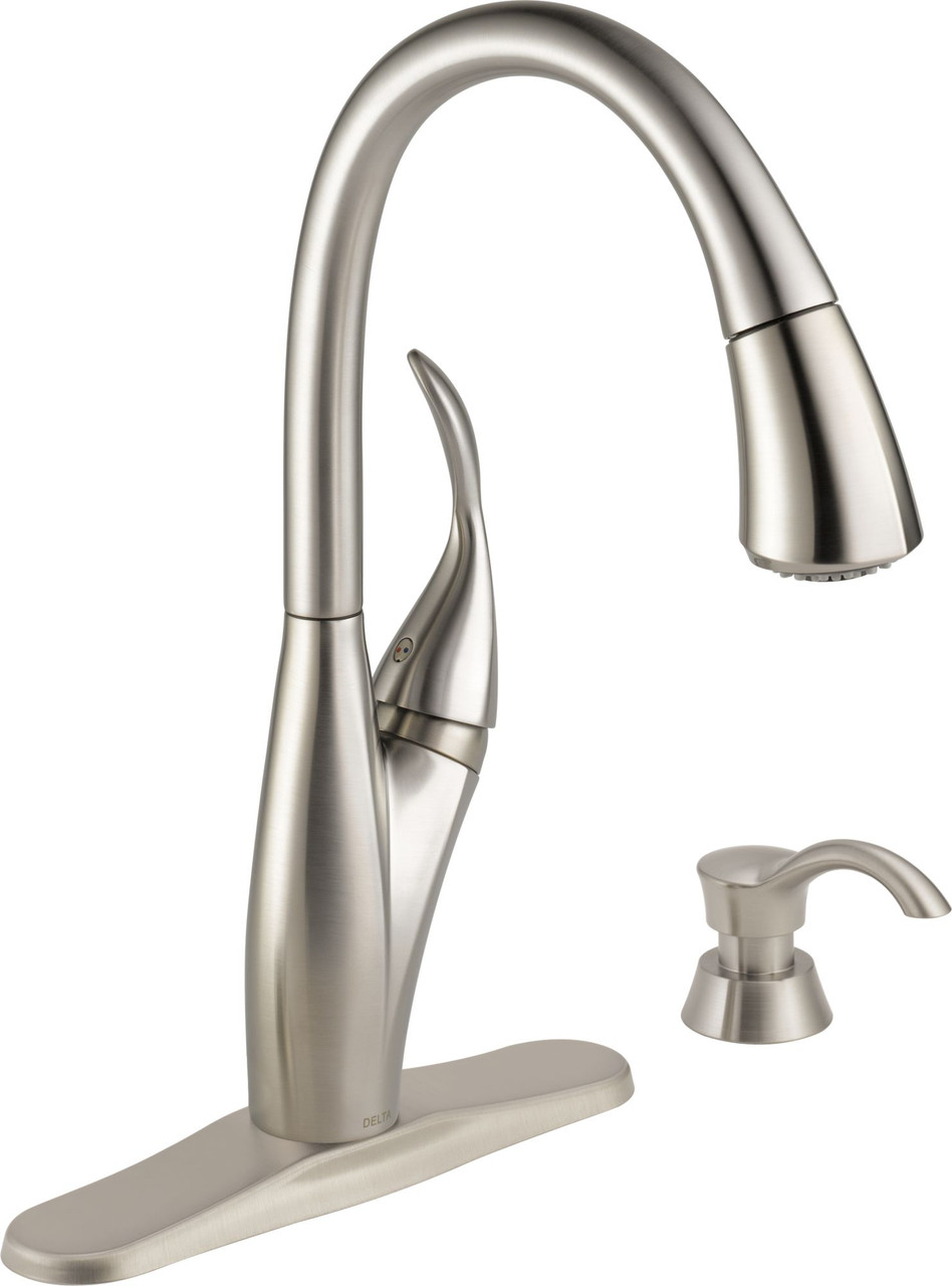 19932Z-SPSD-DST Berkley Single Handle Pull Down Kitchen Faucet with MagnaTite and Soap Dispenser, Spotshield Stainless