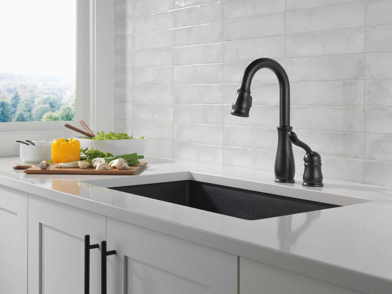 9978-BL-DST Leland Single Handle Pull Down Bar or Prep Faucet, Matte Black