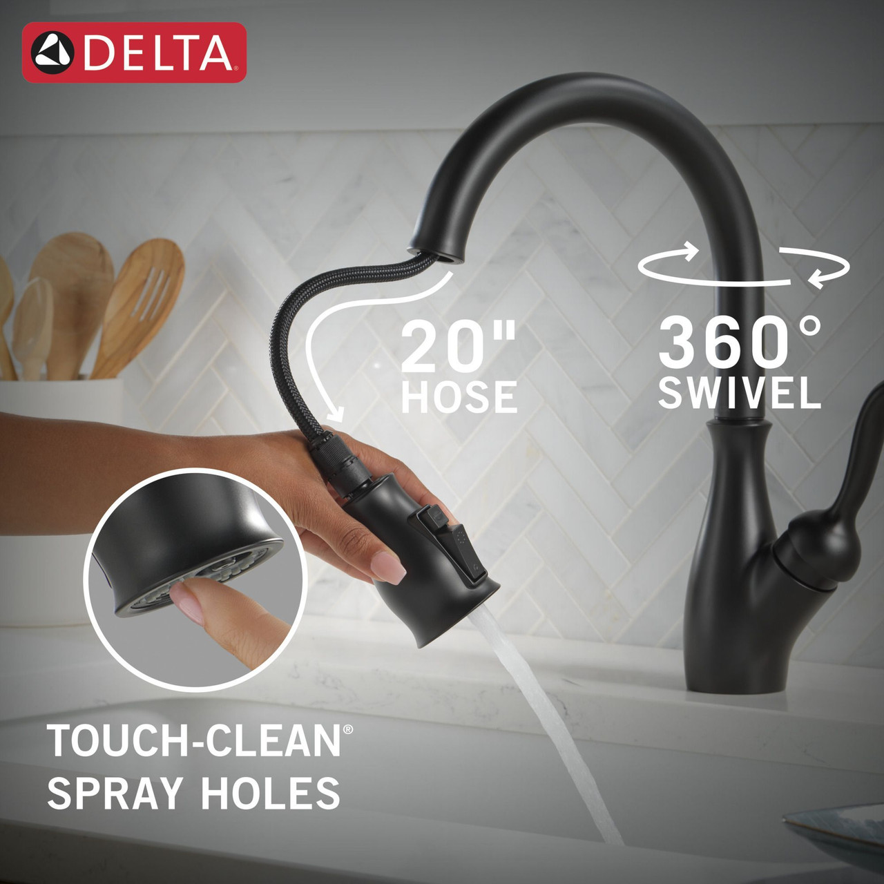 9178-BL-DST Leland Single Handle Pull Down Kitchen Faucet with ShieldSpray Technology, Matte Black