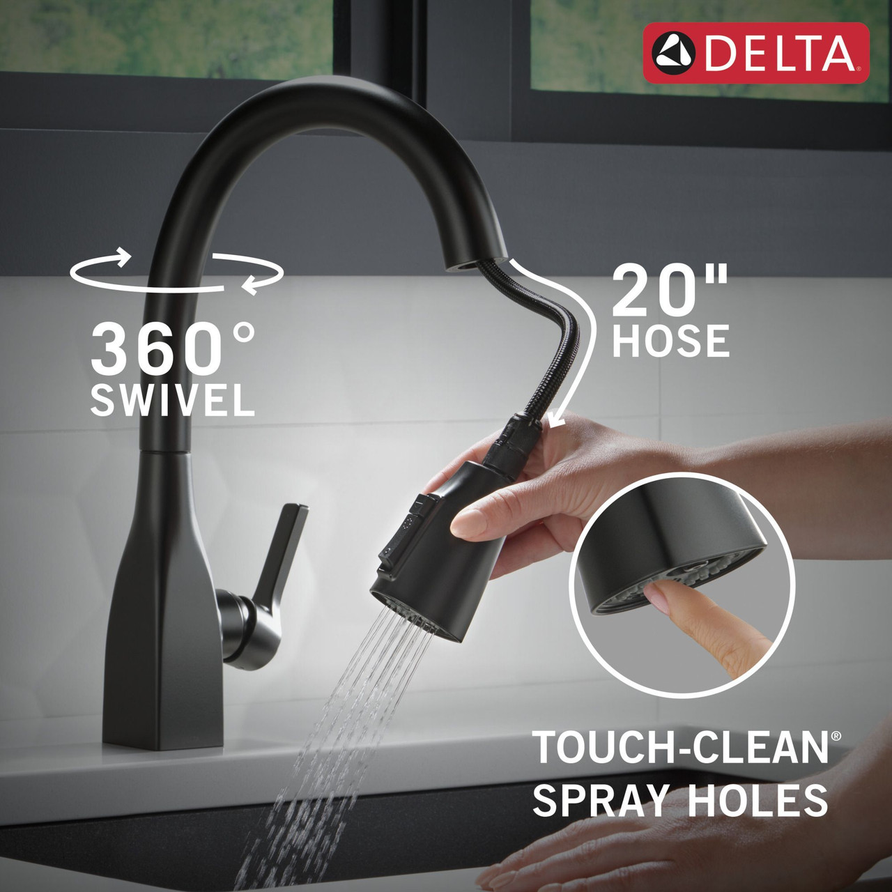 9183-BL-DST Mateo Single Handle Pull Down Kitchen Faucet with ShieldSpray Technology, Matte Black