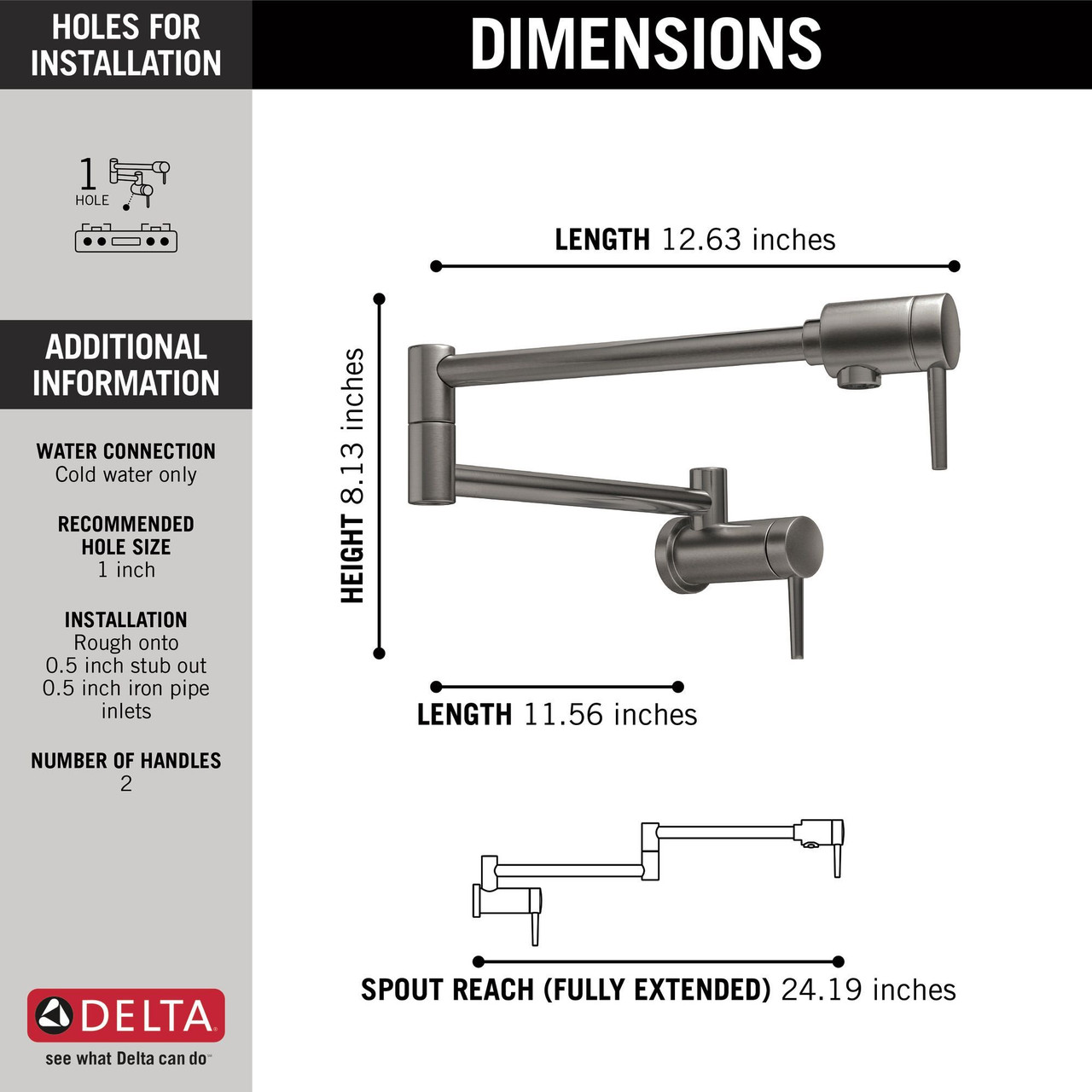 Delta 1165LF-KS Other Contemporary Pot Filler, Black Stainless