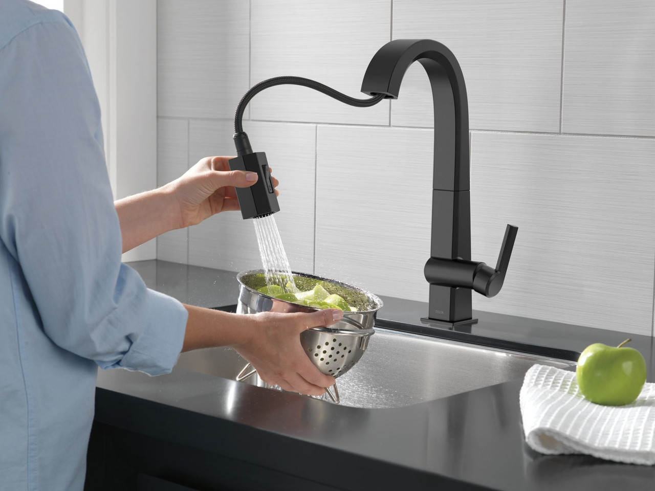 9993-BL-DST Pivotal Single Handle Pull Down Bar or Prep Faucet, Matte Black