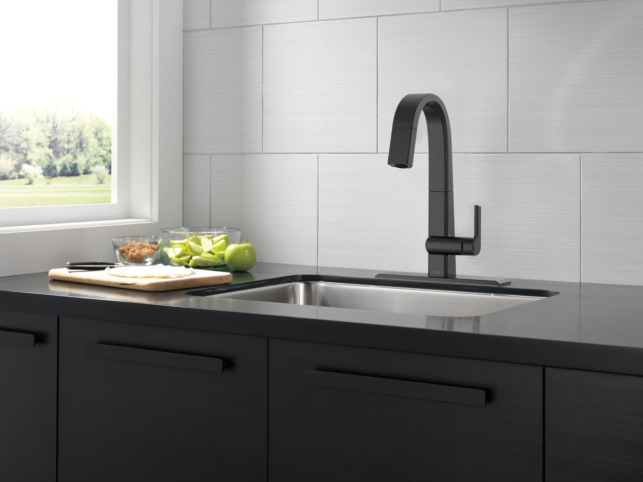 9993-BL-DST Pivotal Single Handle Pull Down Bar or Prep Faucet, Matte Black