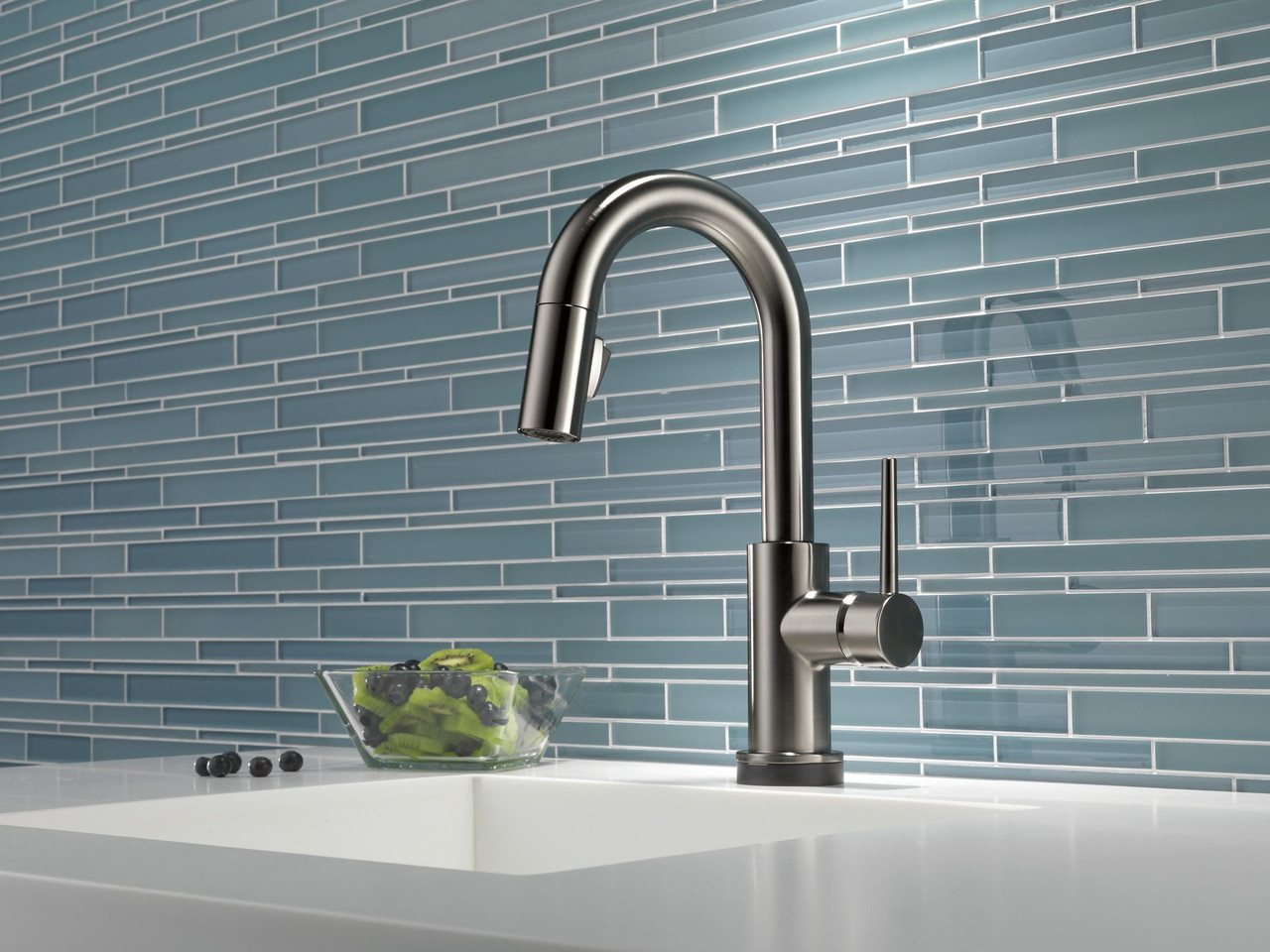 9959T-KS-DST Trinsic Single Handle Pull Down Bar or Prep Faucet with Touch, Black Stainless