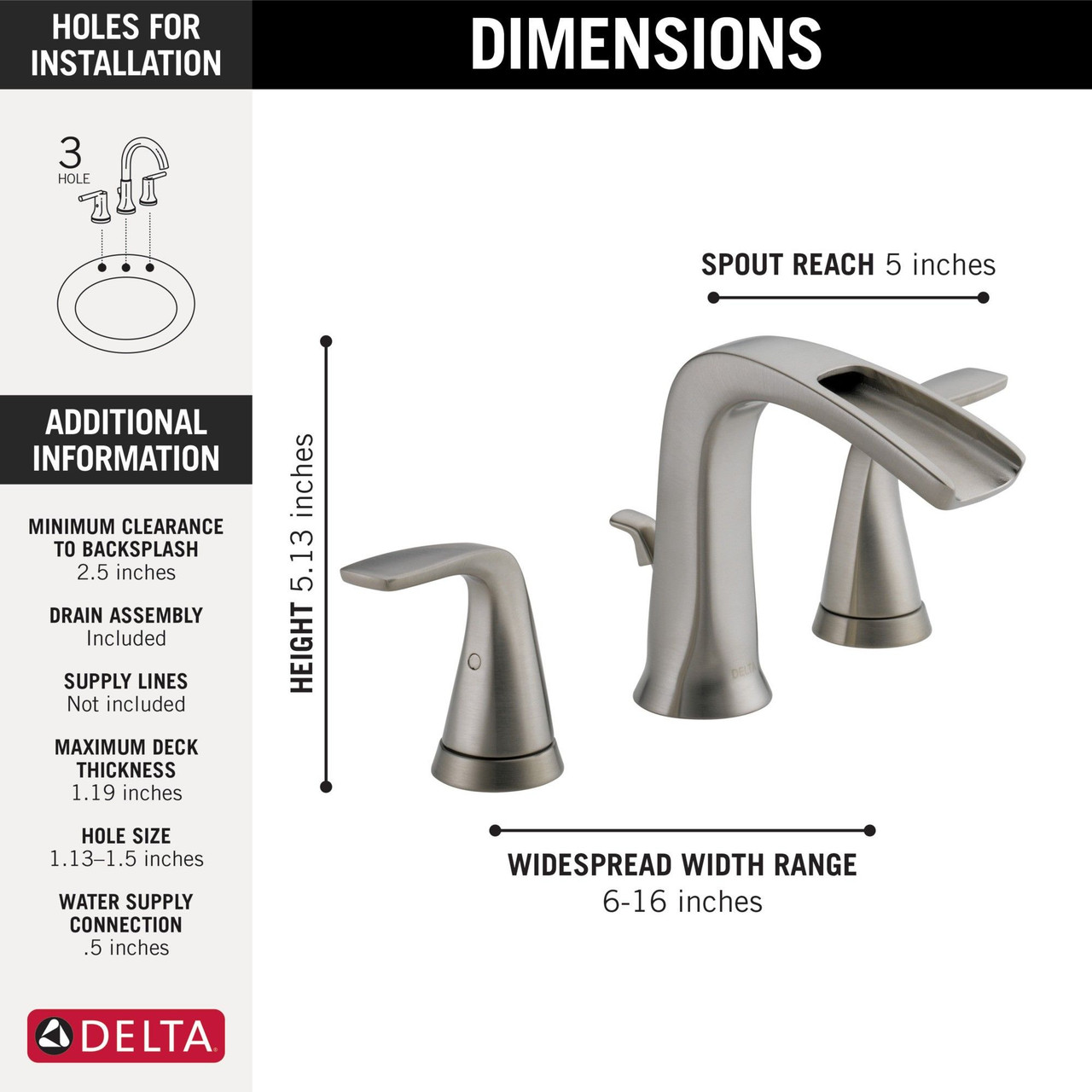 Delta 35724LF-SS-ECO Tolva Two Handle Widespread Bathroom Faucet, Stainless