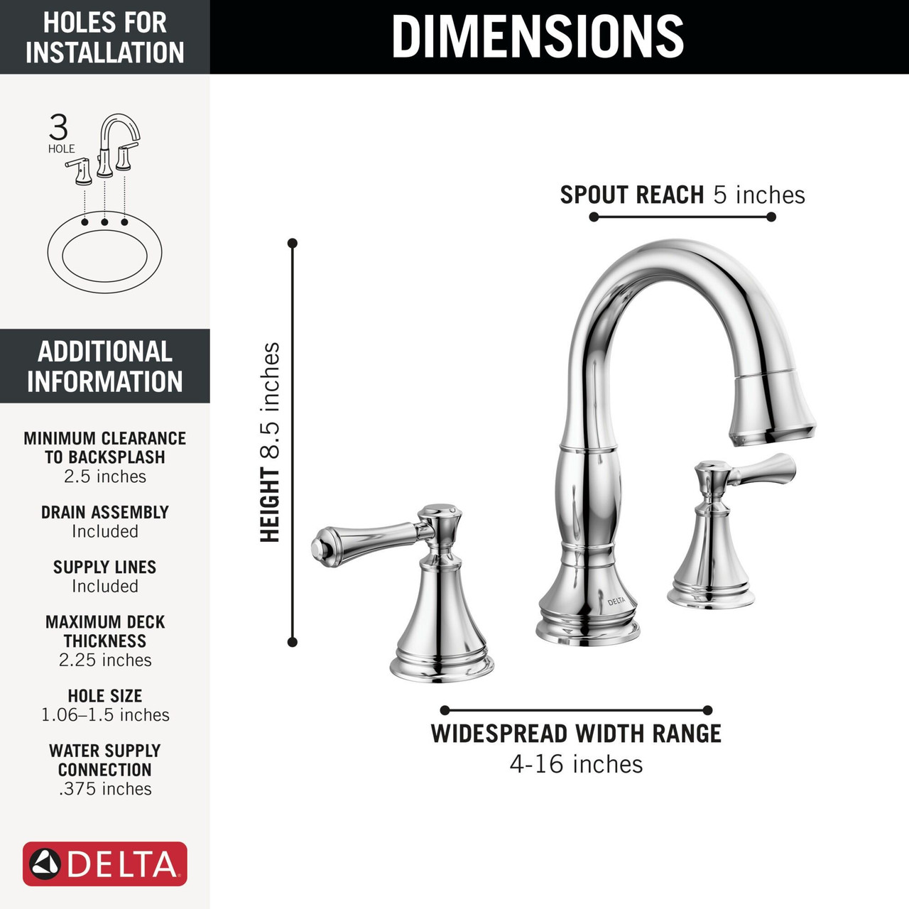 Delta 3597-PD-DST Cassidy Two Handle Widespread Pull Down Bathroom Faucet, Chrome