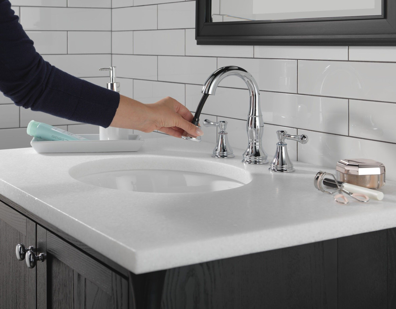 Delta 3597-PD-DST Cassidy Two Handle Widespread Pull Down Bathroom Faucet, Chrome