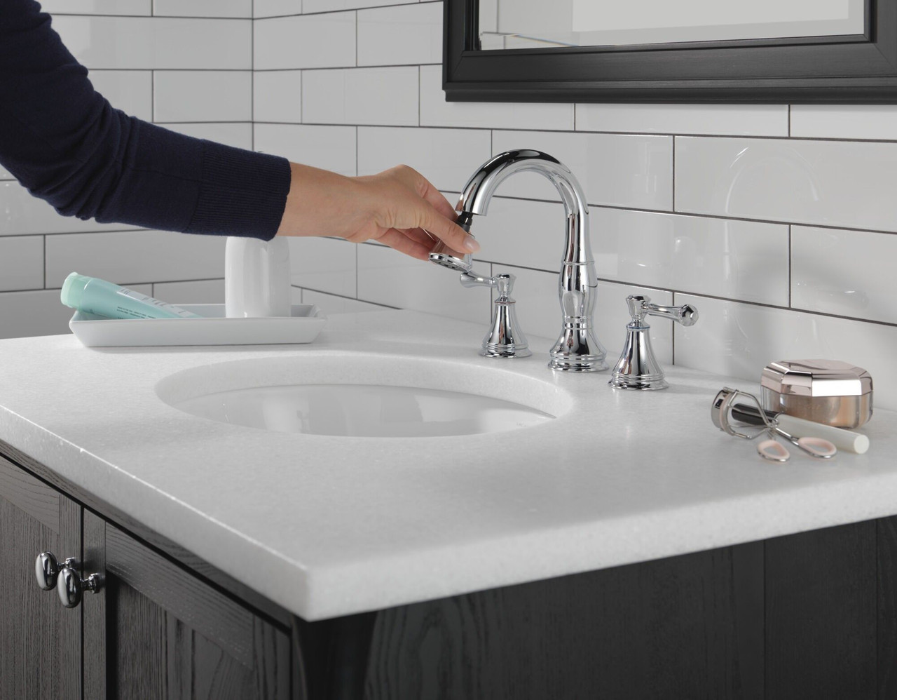 Delta 3597-PD-DST Cassidy Two Handle Widespread Pull Down Bathroom Faucet, Chrome