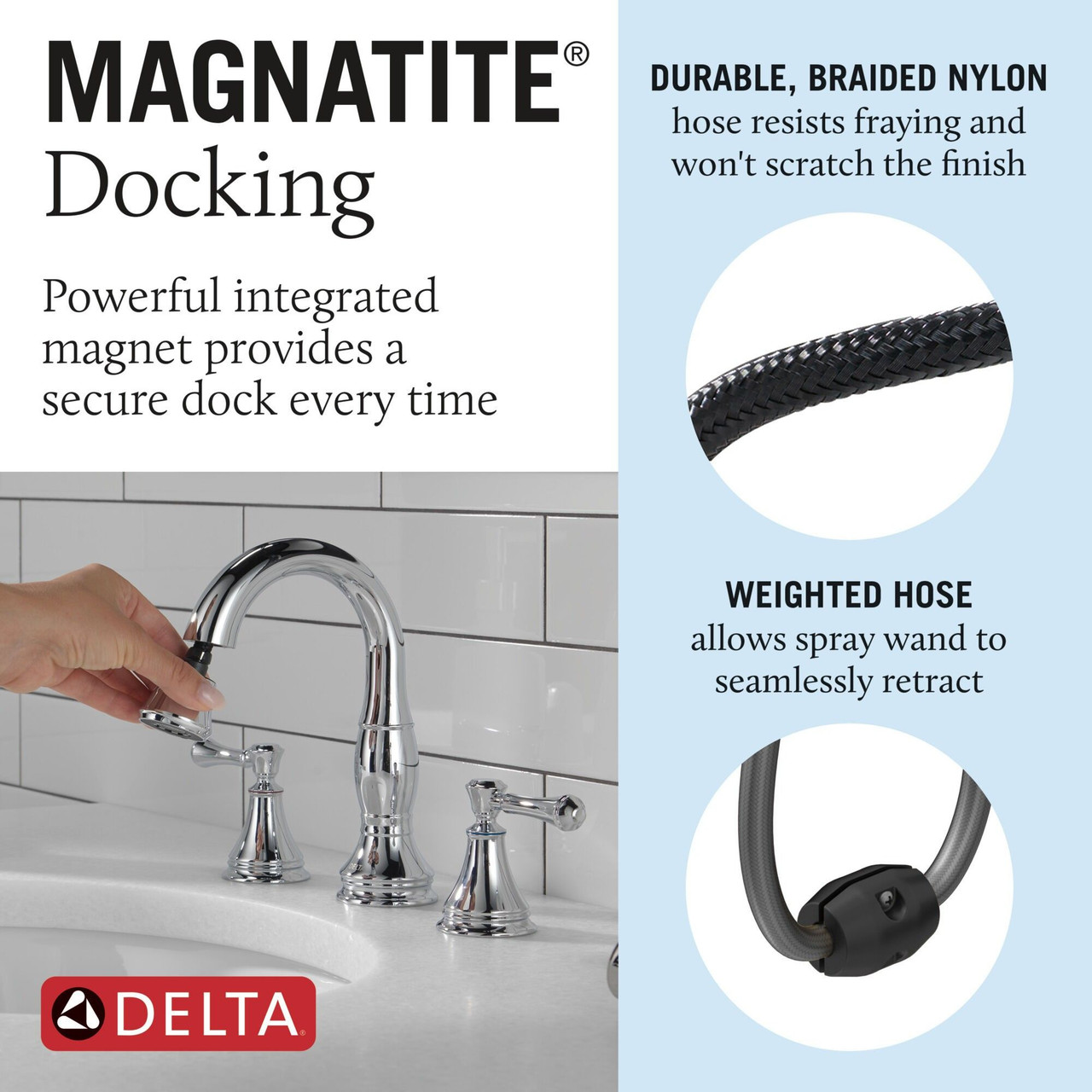 Delta 3597-PD-DST Cassidy Two Handle Widespread Pull Down Bathroom Faucet, Chrome