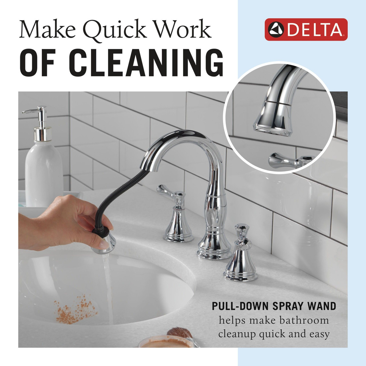 3597-PD-DST Cassidy Two Handle Widespread Pull Down Bathroom Faucet, Chrome