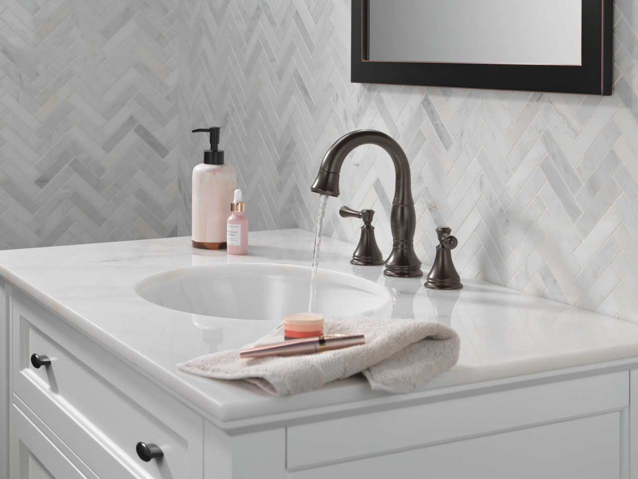 3597-RBPD-DST Cassidy Two Handle Widespread Pull Down Bathroom Faucet, Venetian Bronze