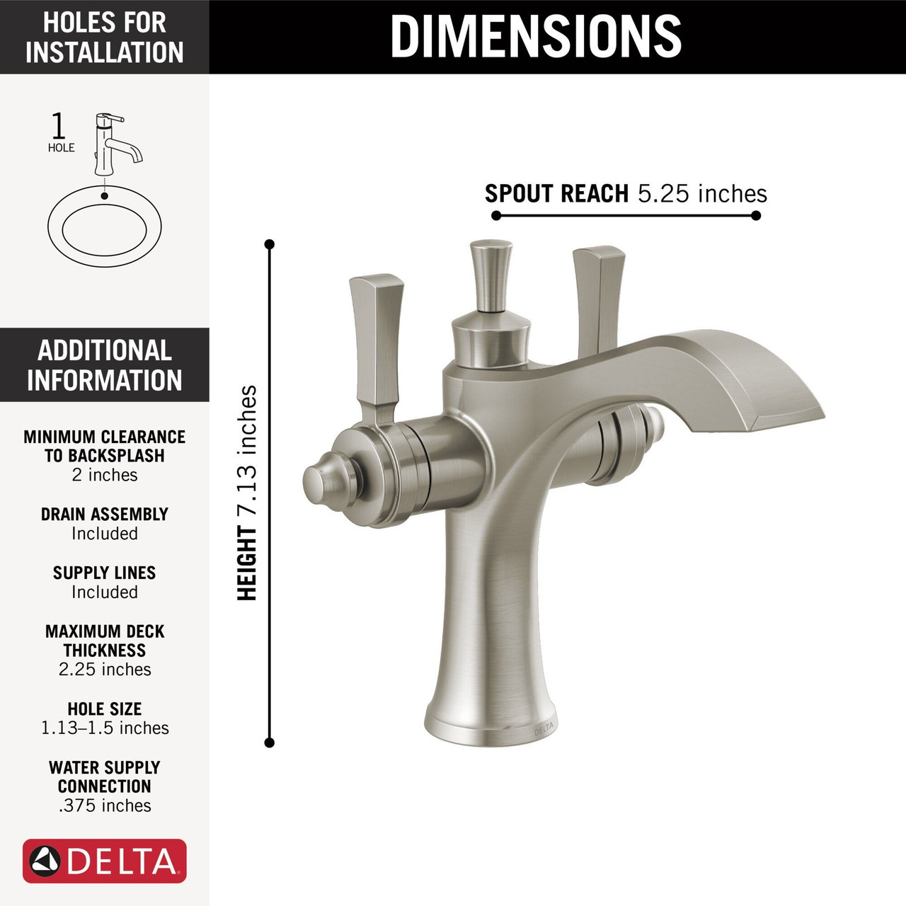 856-SS-DST Dorval Two Handle Single Hole Monoblock Bathroom Faucet, Stainless