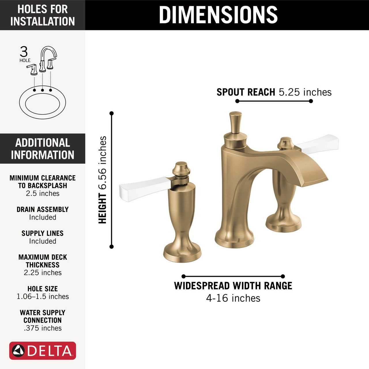 Delta 3556-GSMPU-DST Dorval Two Handle Widespread Bathroom Faucet, Champagne Bronze and Porcelain