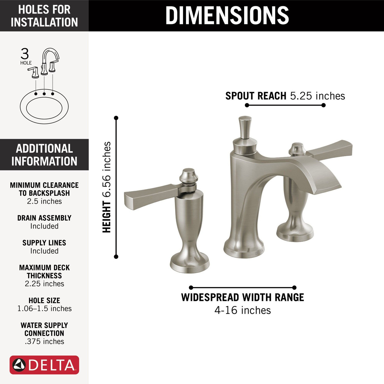 Delta 3556-SSMPU-DST Dorval Two Handle Widespread Bathroom Faucet, Stainless