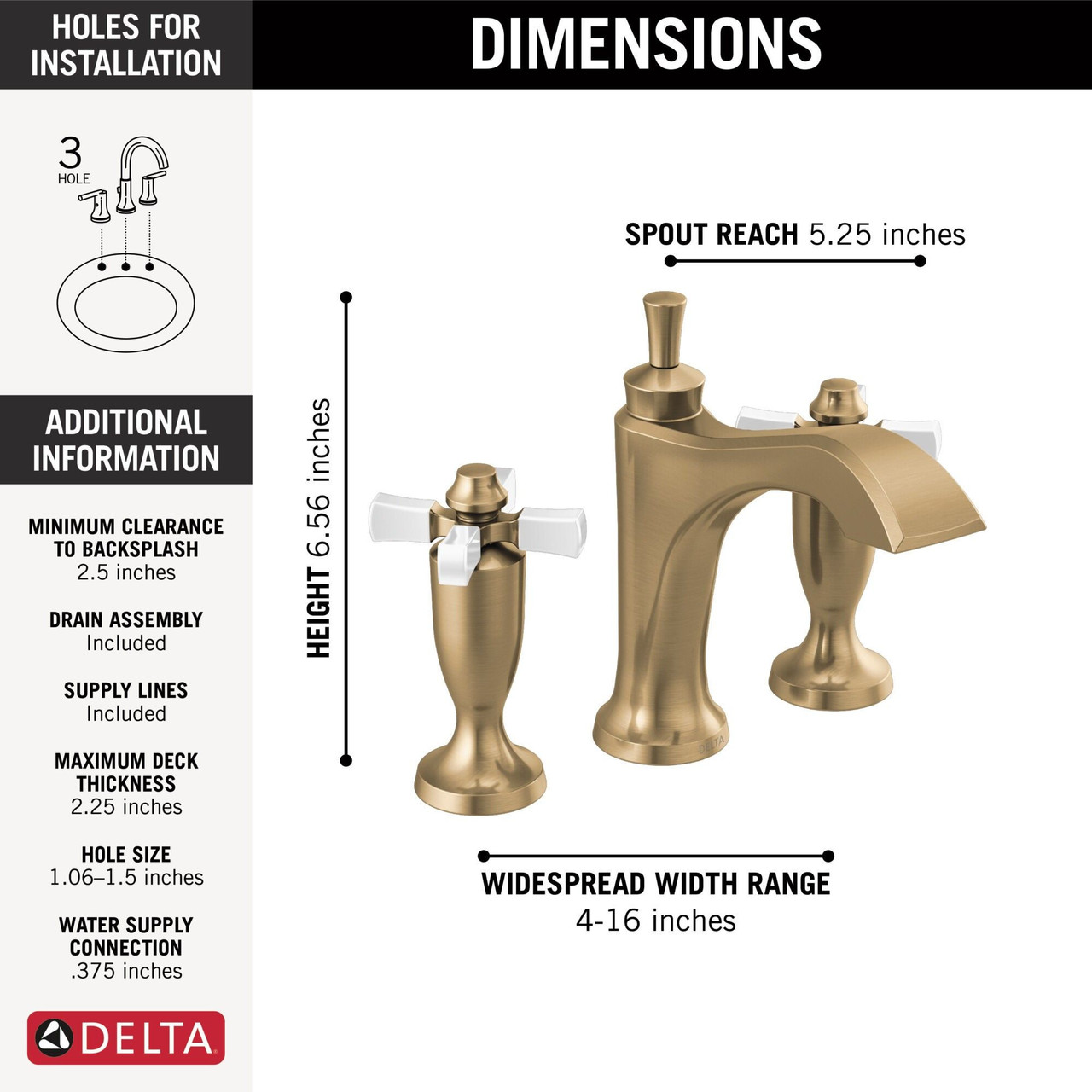 Delta 3557-GSMPU-DST Dorval Two Handle Widespread Bathroom Faucet, Champagne Bronze and Porcelain