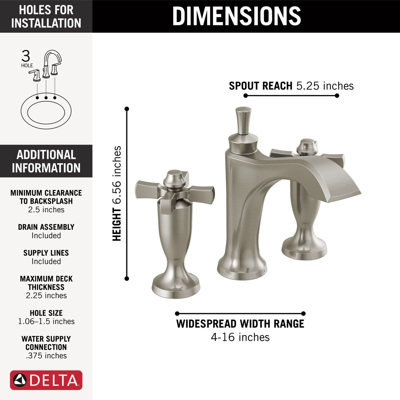Delta 3557-SSMPU-DST Dorval Two Handle Widespread Bathroom Faucet, Stainless