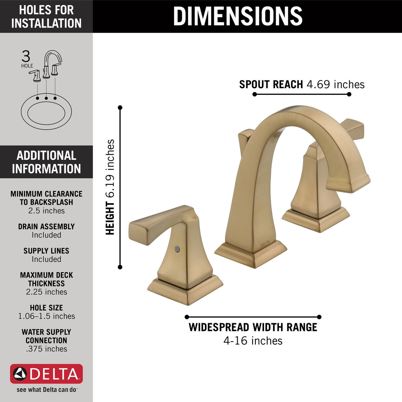 Delta 3551-CZMPU-DST Dryden Two Handle Widespread Bathroom Faucet, Champagne Bronze