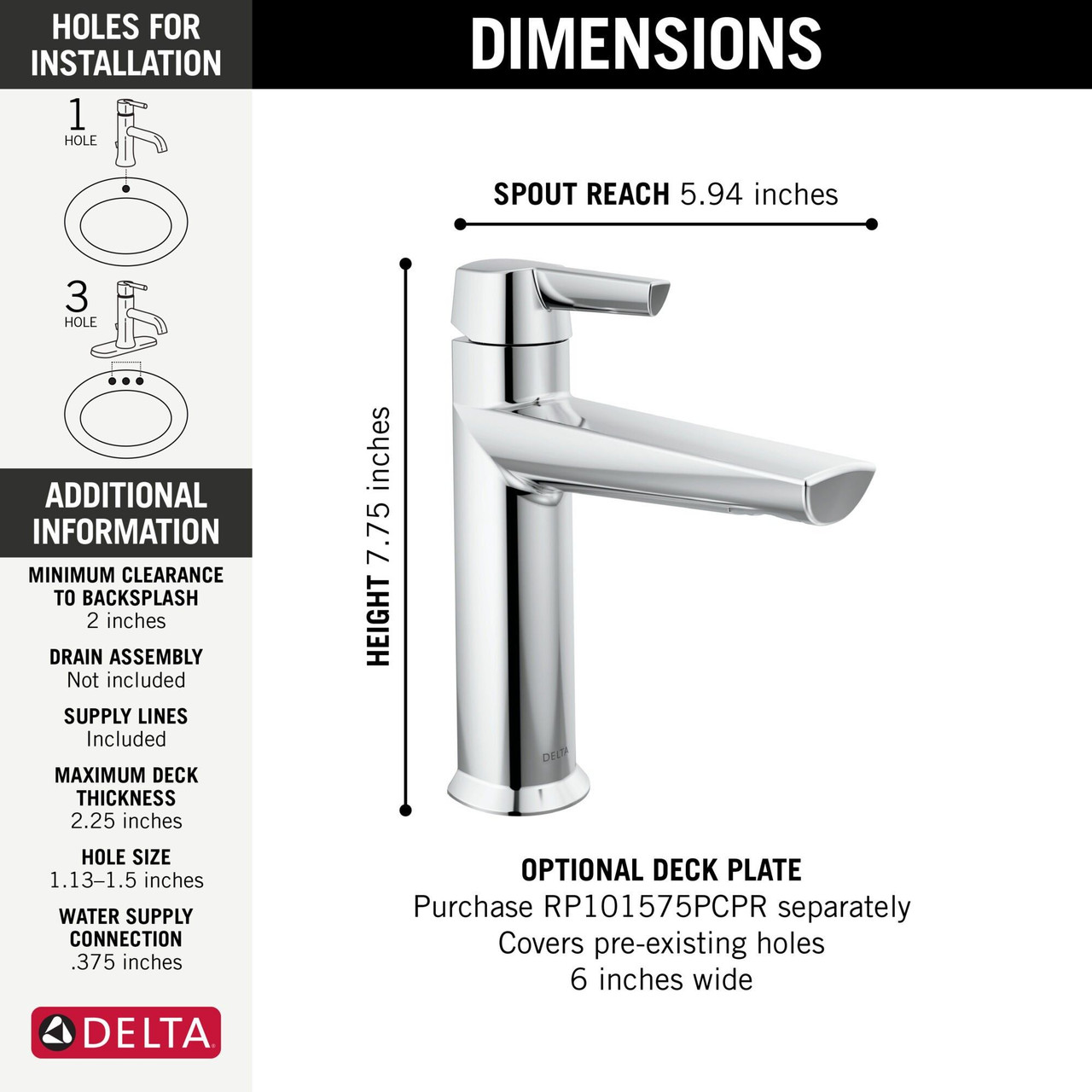 Delta 571-PR-LPU-DST Galeon Single Handle Bathroom Faucet, Lumicoat Chrome
