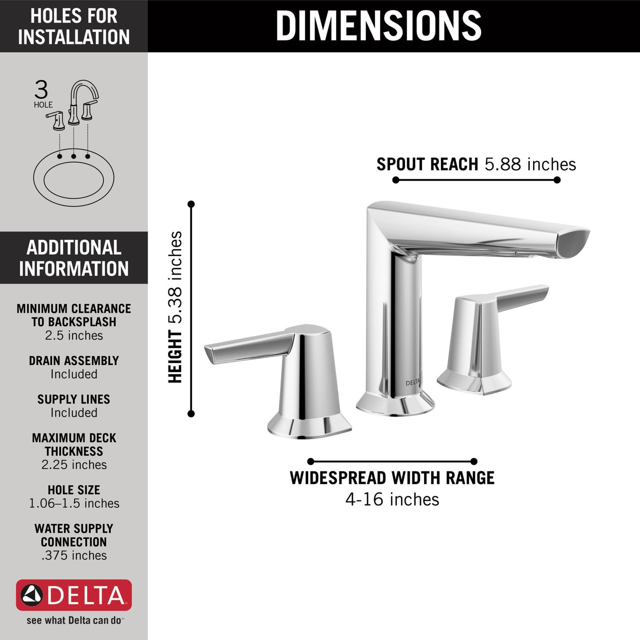 Delta 3571-PR-MPU-DST Galeon Two Handle Widespread Bathroom Faucet, Lumicoat Chrome