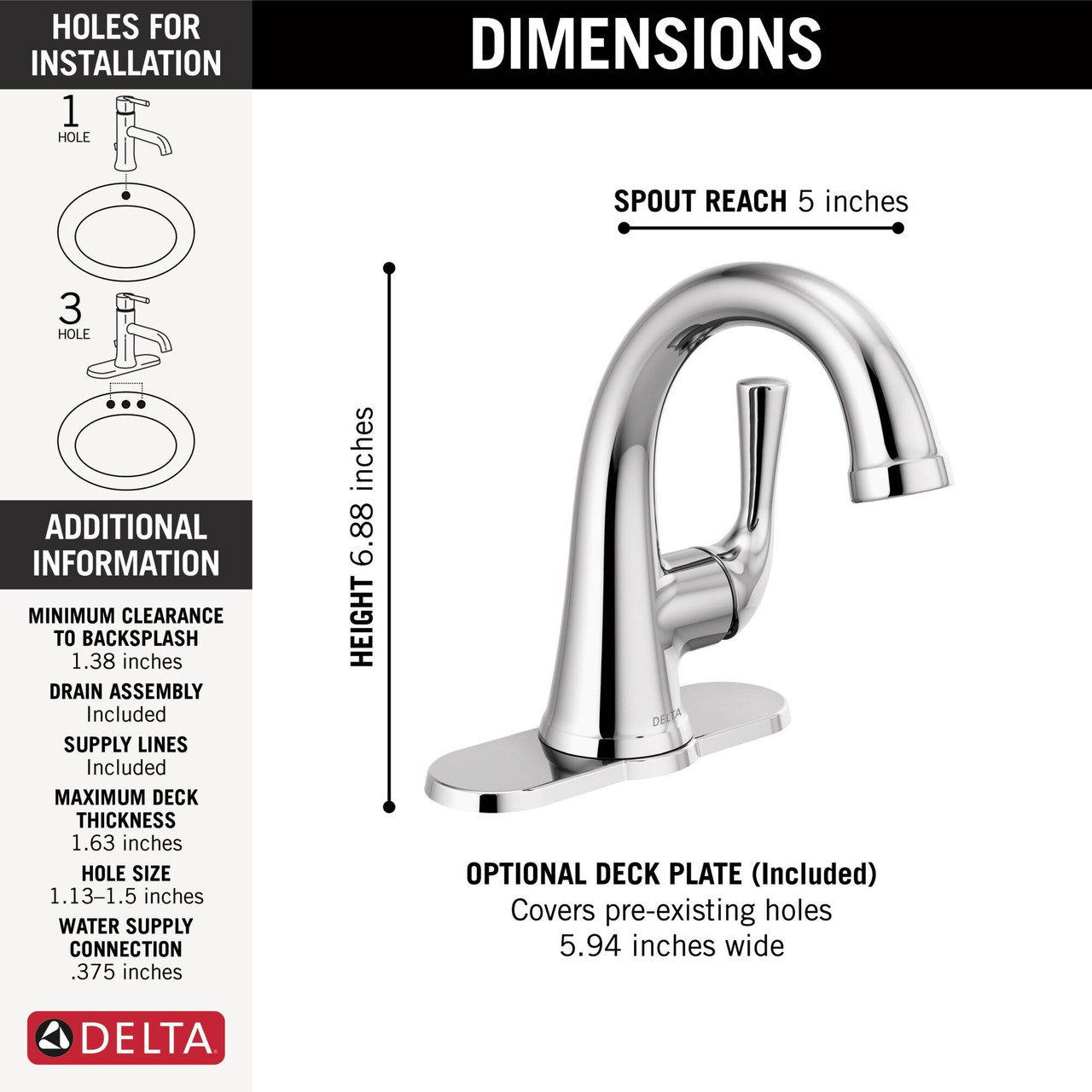 Delta 533LF-MPU Kayra Single Handle Bathroom Faucet, Chrome