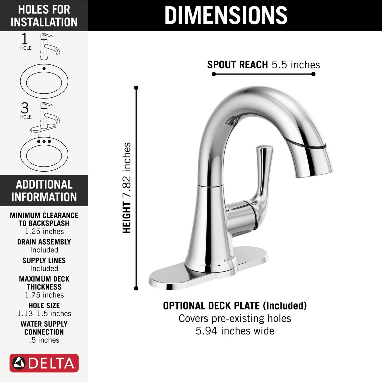 Delta 533LF-PDMPU Kayra Single Handle Pull Down Bathroom Faucet, Chrome