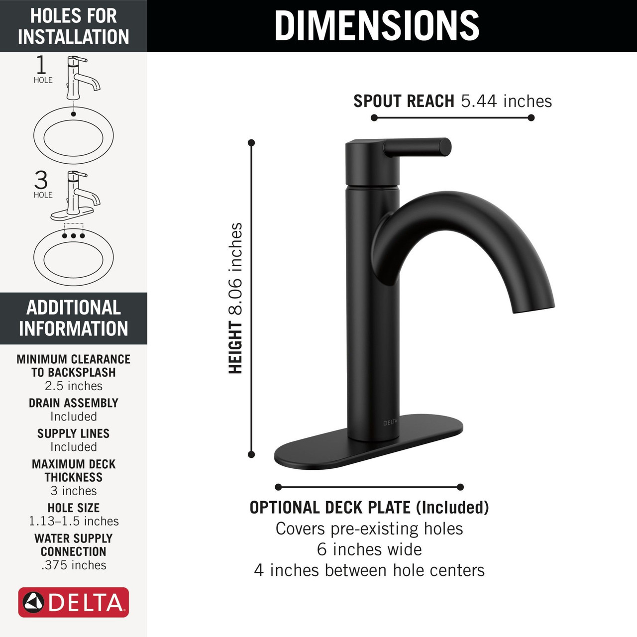 15749LF-BL Nicoli Single Handle Bathroom Faucet, Matte Black