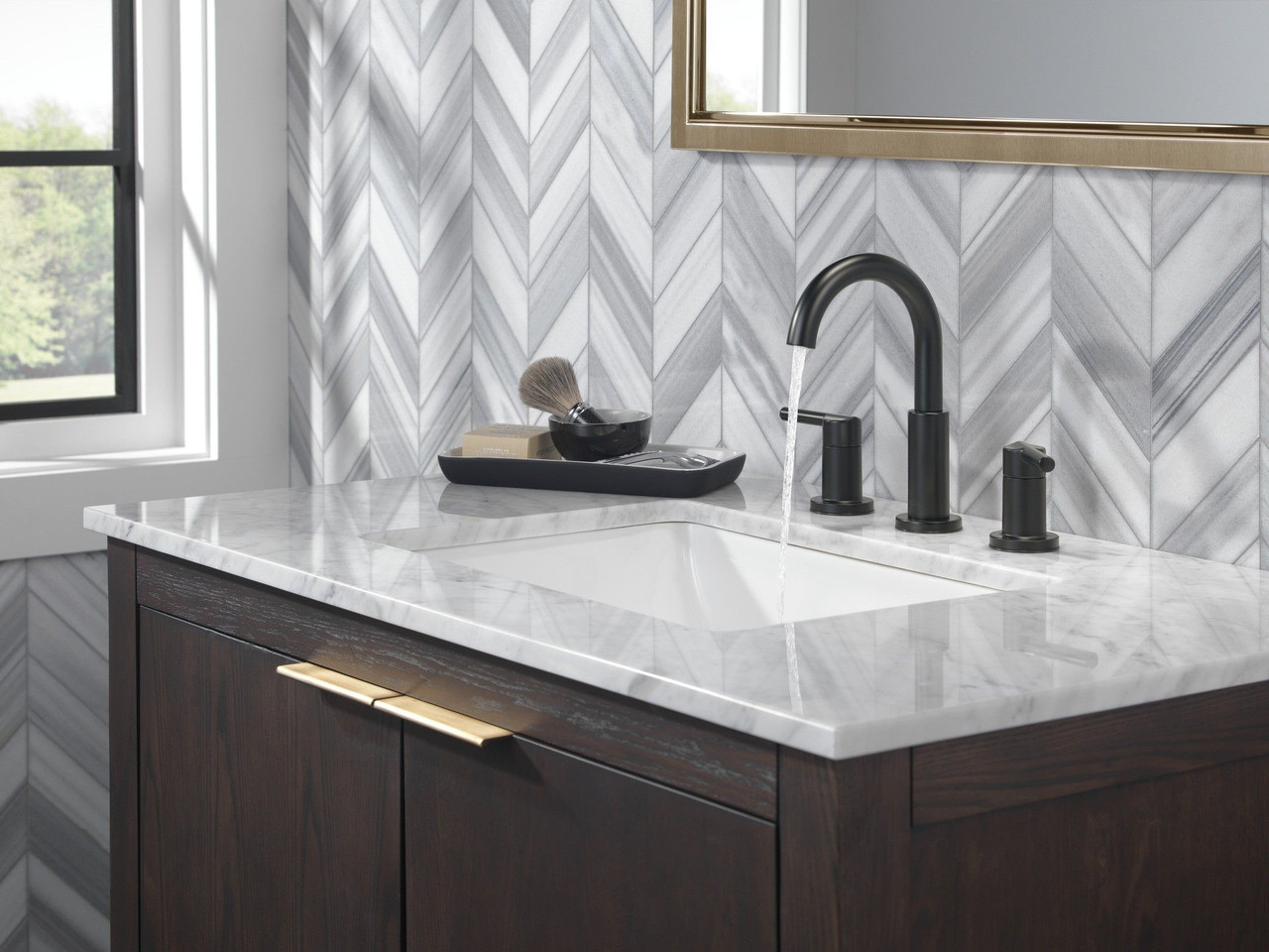 Delta 35749LF-BL Nicoli Two Handle Widespread Bathroom Faucet, Matte Black
