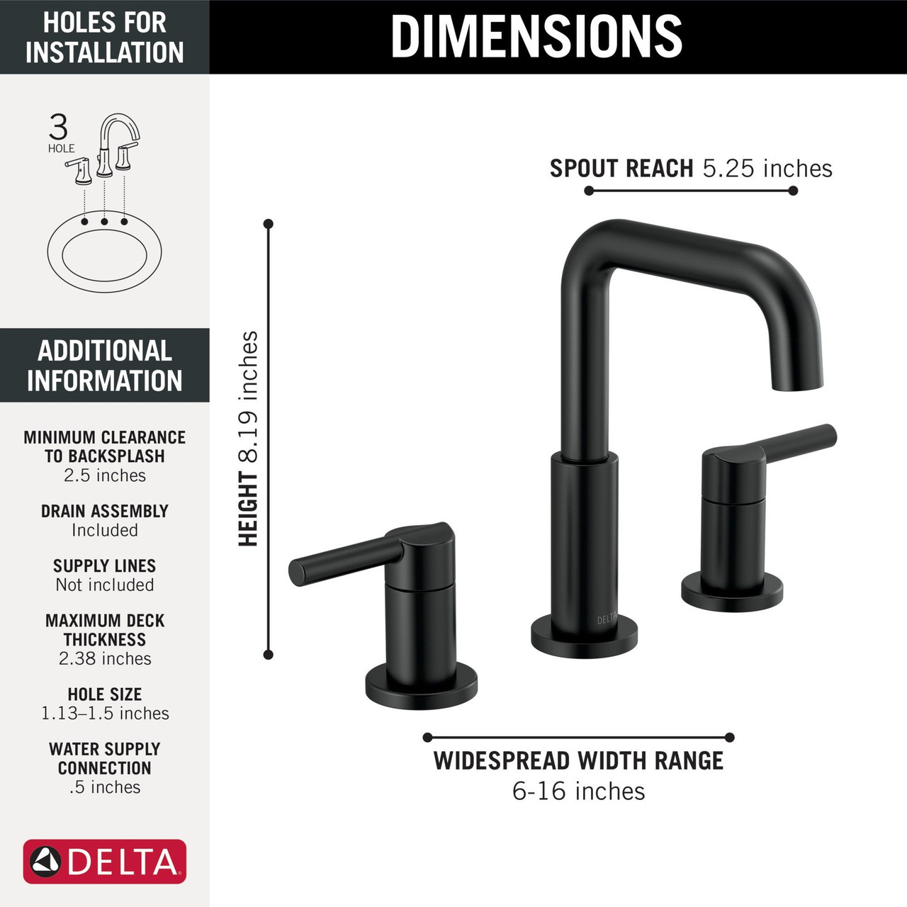 35849LF-BL Nicoli Two Handle Widespread Bathroom Faucet, Matte Black