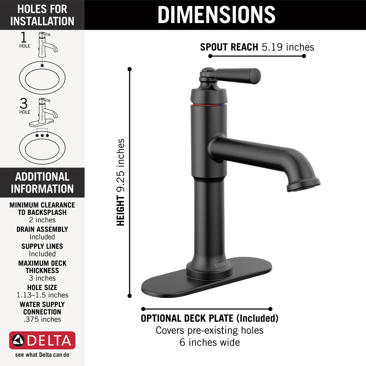 Delta 536-BLMPU-DST SAYLOR Single Handle Bathroom Faucet, Matte Black
