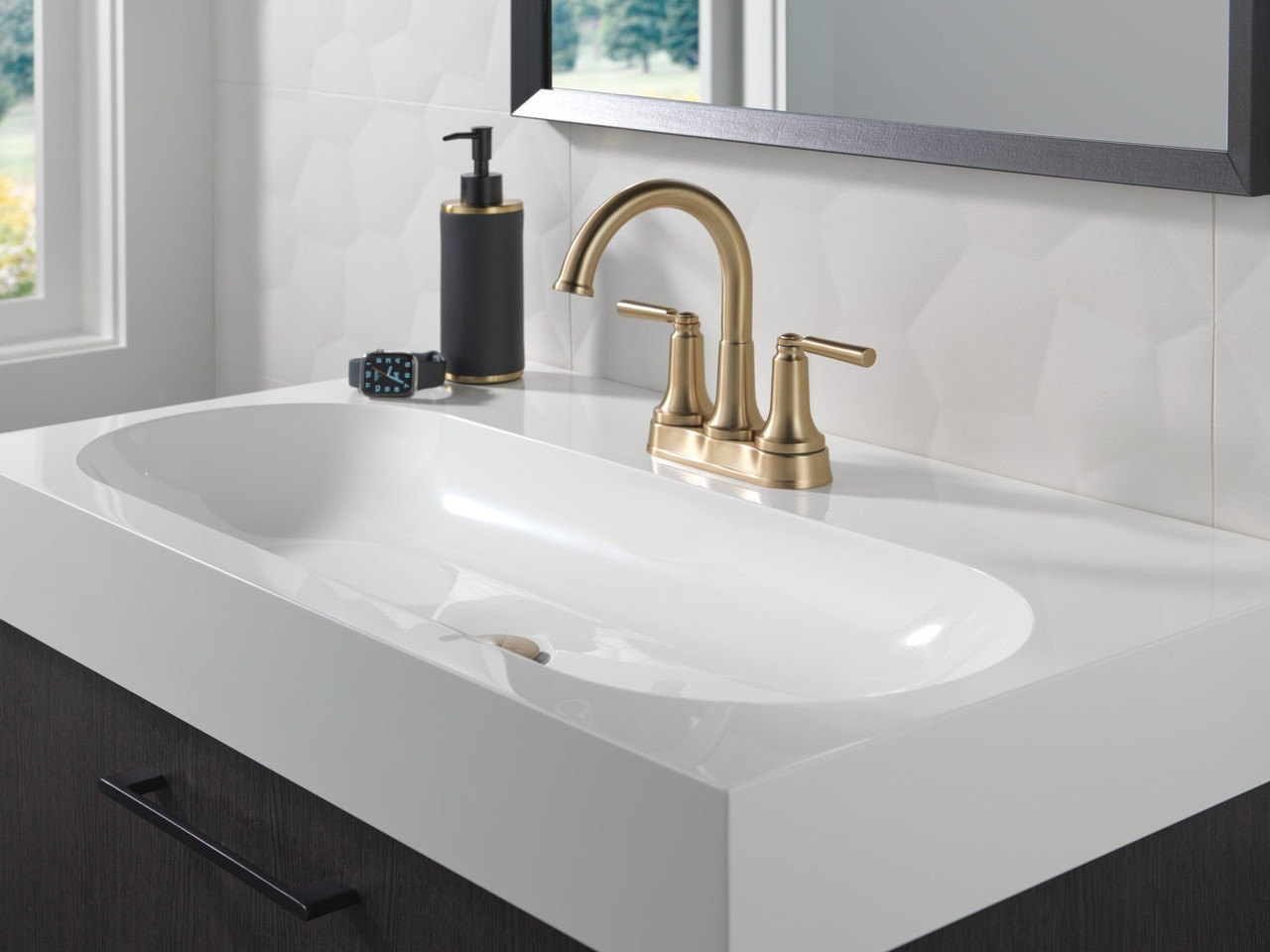 2535-CZMPU-DST SAYLOR Two Handle Centerset Bathroom Faucet, Champagne Bronze