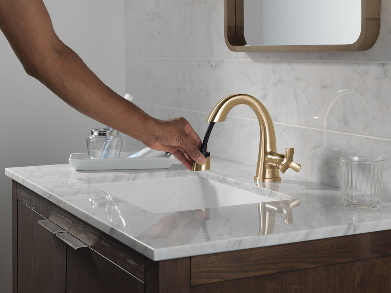 Delta 5776-CZPD-PR-DST Stryke Single Handle Pull Down Bathroom Faucet, Lumicoat Champagne Bronze