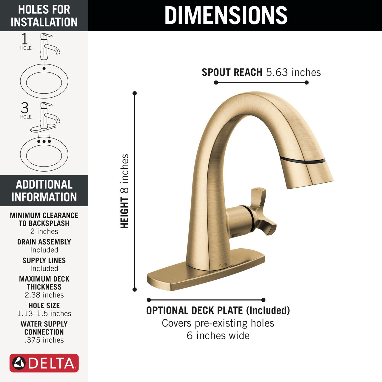 5776-CZPD-PR-DST Stryke Single Handle Pull Down Bathroom Faucet, Lumicoat Champagne Bronze
