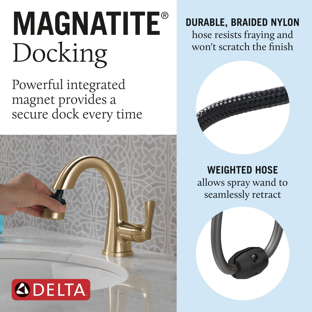 Delta 577-CZPD-PR-DST Stryke Single Handle Pull Down Bathroom Faucet, Lumicoat Champagne Bronze