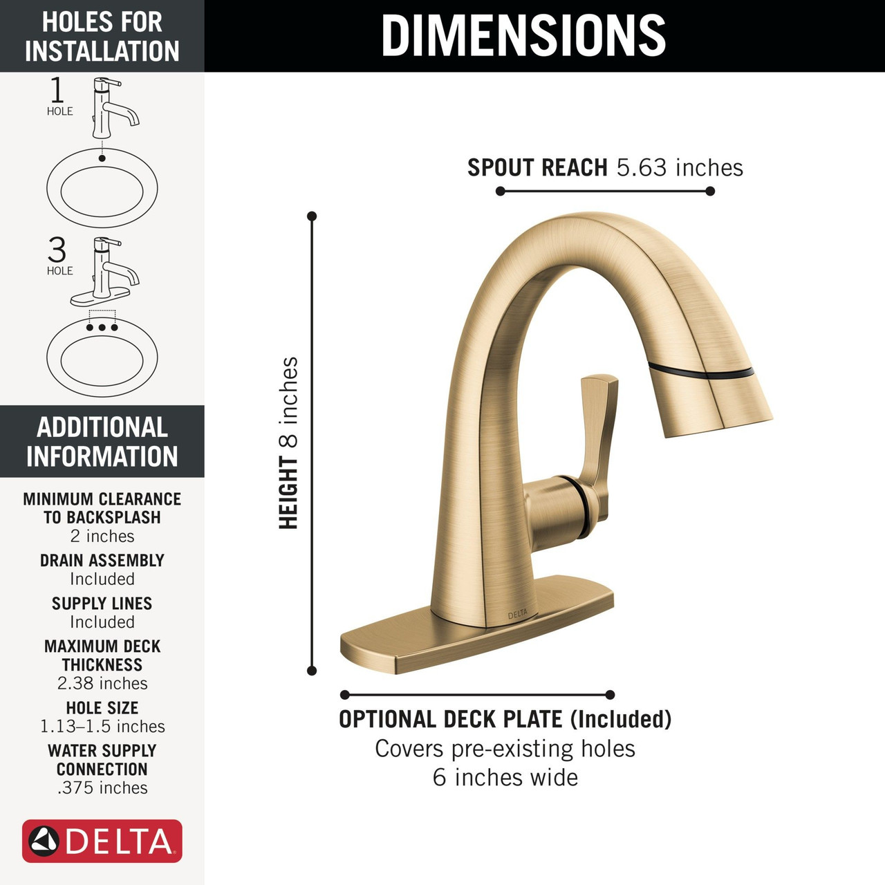 Delta 577-CZPD-PR-DST Stryke Single Handle Pull Down Bathroom Faucet, Lumicoat Champagne Bronze