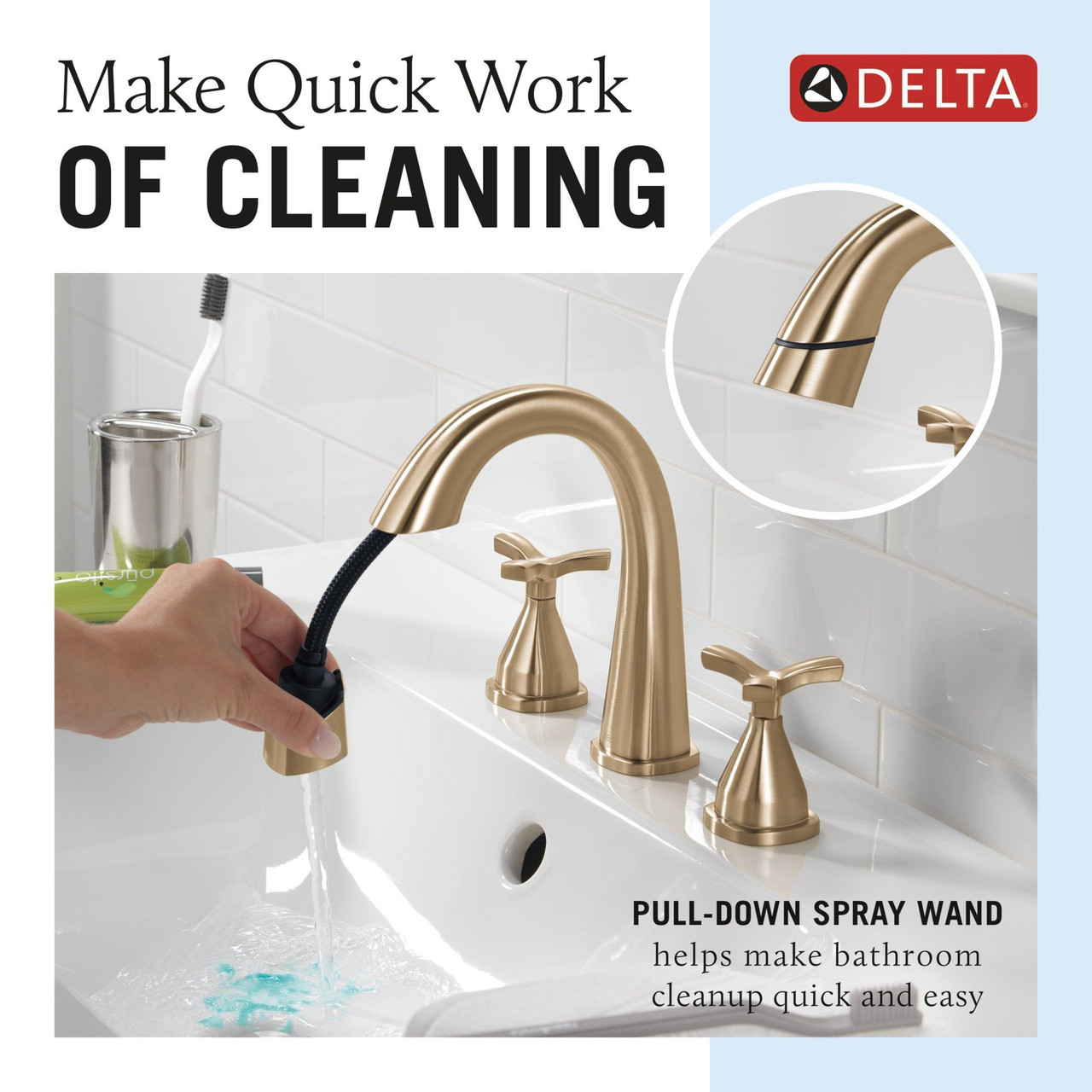 357756-CZPD-PR-DST Stryke Two Handle Widespread Pull Down Bathroom Faucet, Lumicoat Champagne Bronze