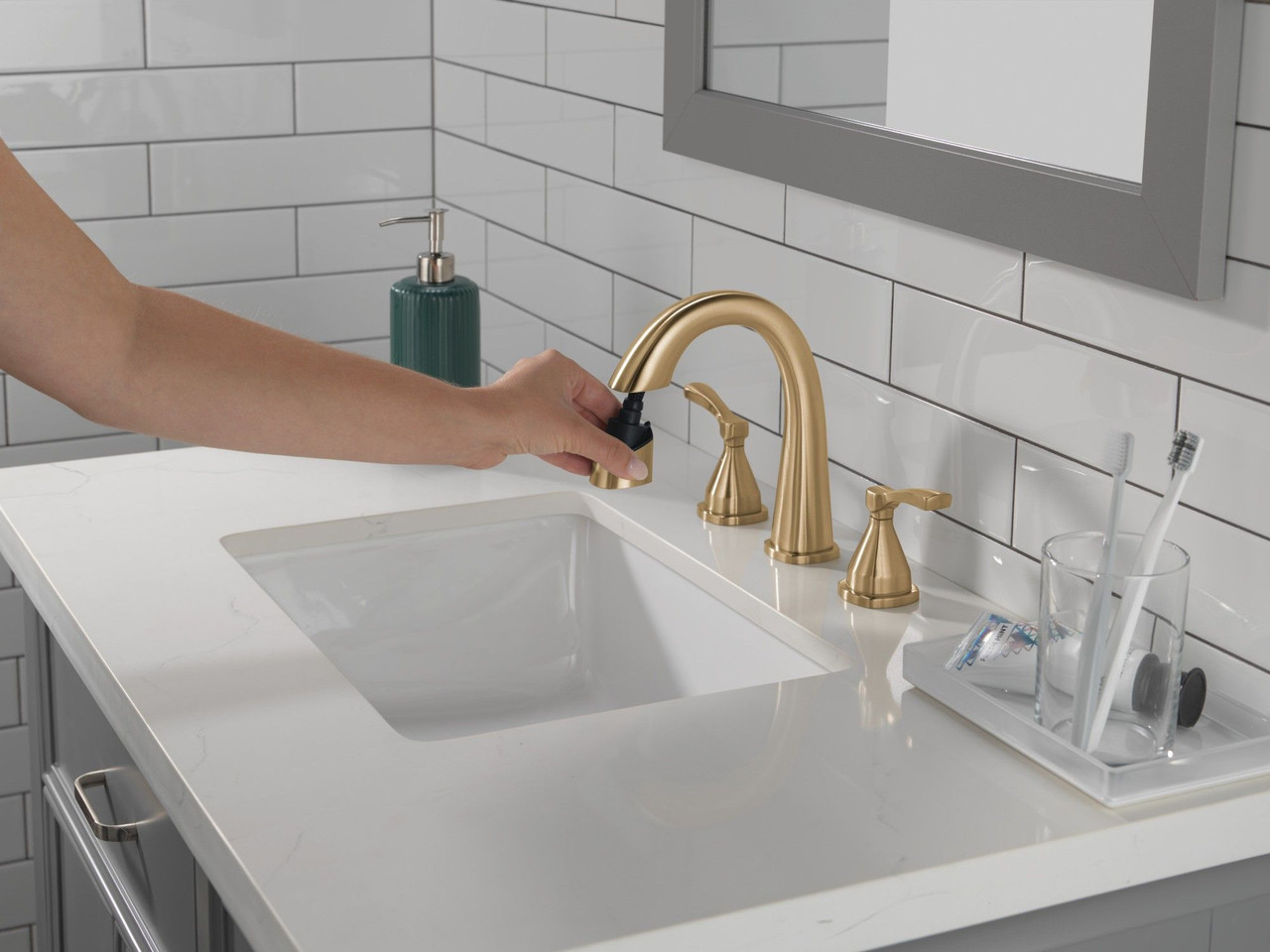 Delta 35775-CZPD-PR-DST Stryke Two Handle Widespread Pull Down Bathroom Faucet, Lumicoat Champagne Bronze