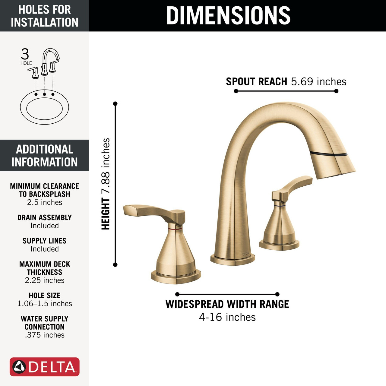 Delta 35775-CZPD-PR-DST Stryke Two Handle Widespread Pull Down Bathroom Faucet, Lumicoat Champagne Bronze