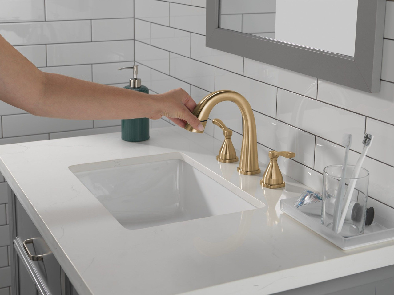 35775-CZPD-PR-DST Stryke Two Handle Widespread Pull Down Bathroom Faucet, Lumicoat Champagne Bronze