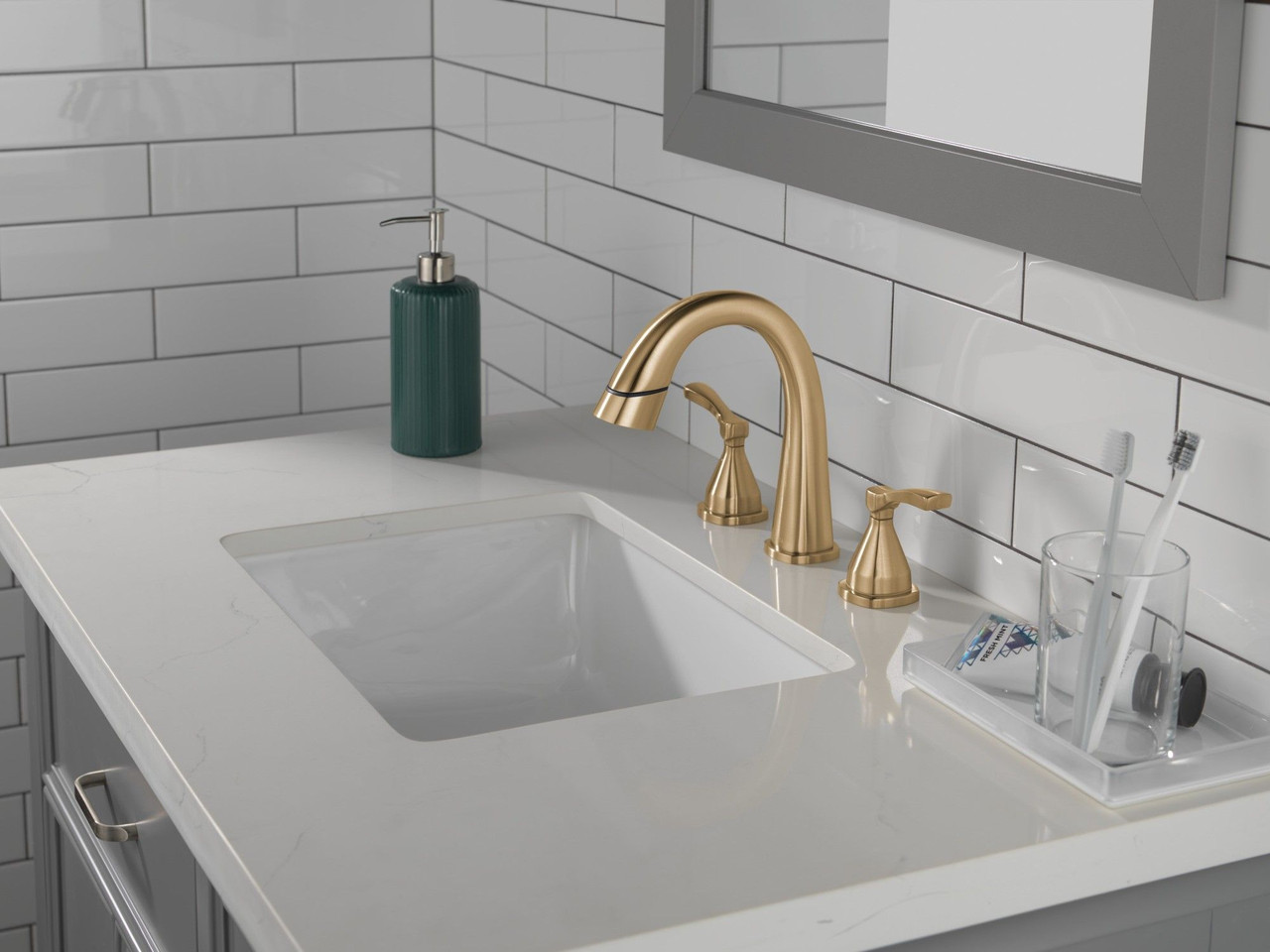 35775-CZPD-PR-DST Stryke Two Handle Widespread Pull Down Bathroom Faucet, Lumicoat Champagne Bronze