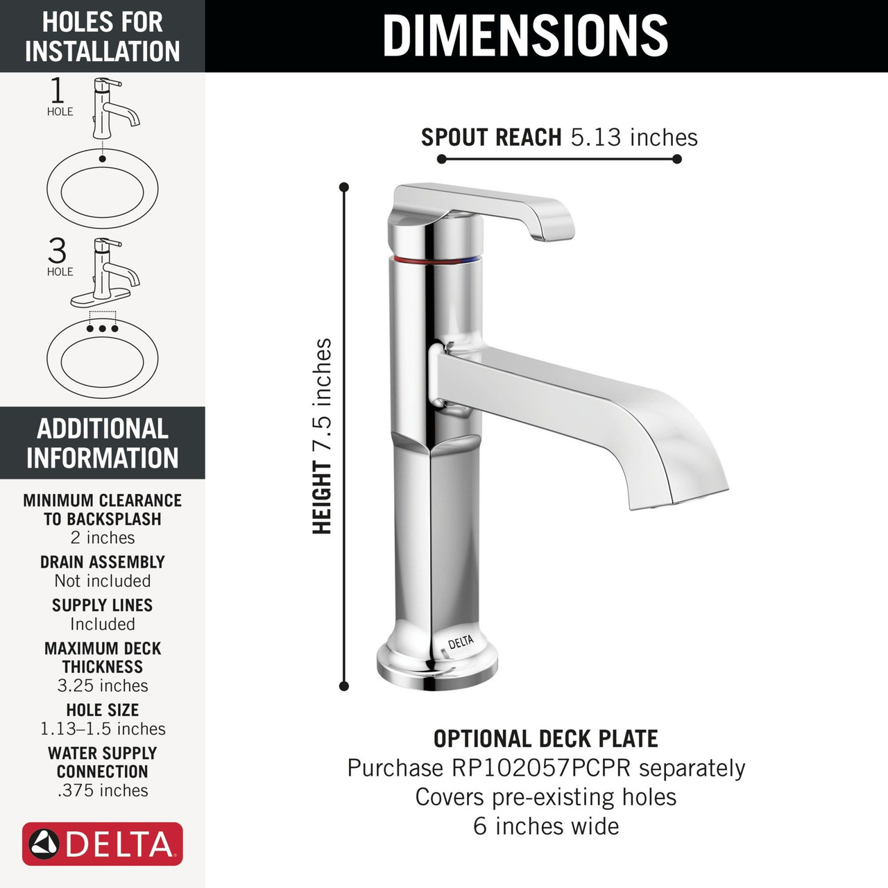 Delta 589-PR-LPU-DST Tetra Single Handle Bathroom Faucet, Lumicoat Chrome