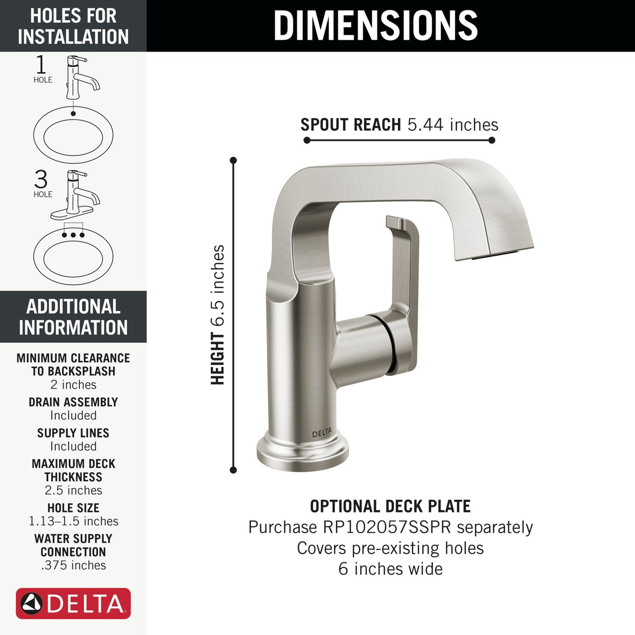 589SH-SS-PR-DST Tetra Single Handle Bathroom Faucet, Lumicoat Stainless